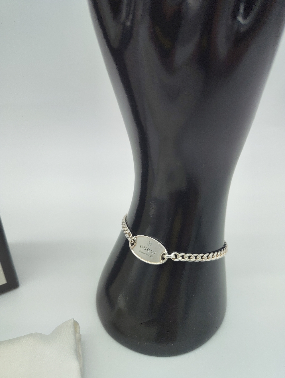 GUCCI Sterling Silver Logo Plate Bracelet AG925 Italy Chain Minimalist - Picture 4 of 12